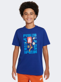 تيشيرت كرة قدم أولاد Nike Fc Barcelona Boxy Character أزرق ملكي عميق