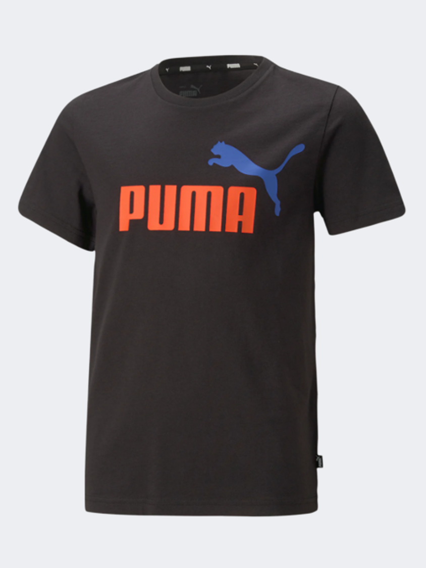 Puma Essentials+ Two-Tone Logo Boys Lifestyle T-Shirt Black