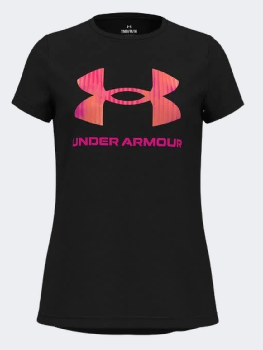 Under Armour Tech Print Girls Training T-Shirt Black/Rebel Pink