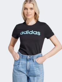 تيشيرت رياضي نسائي Adidas Essential Lin أسود/أكوا فاتح