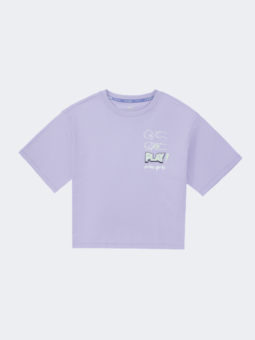 Erke Crew Neck Kids-Girls Lifestyle T-Shirt Purple
