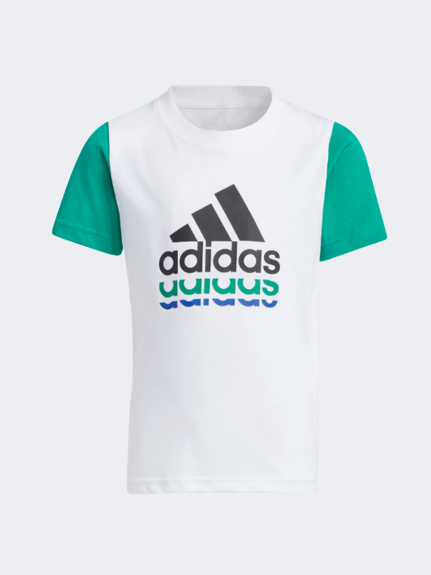 Adidas Badge Of Sport Logo Boys Sportswear T-Shirt White/Green