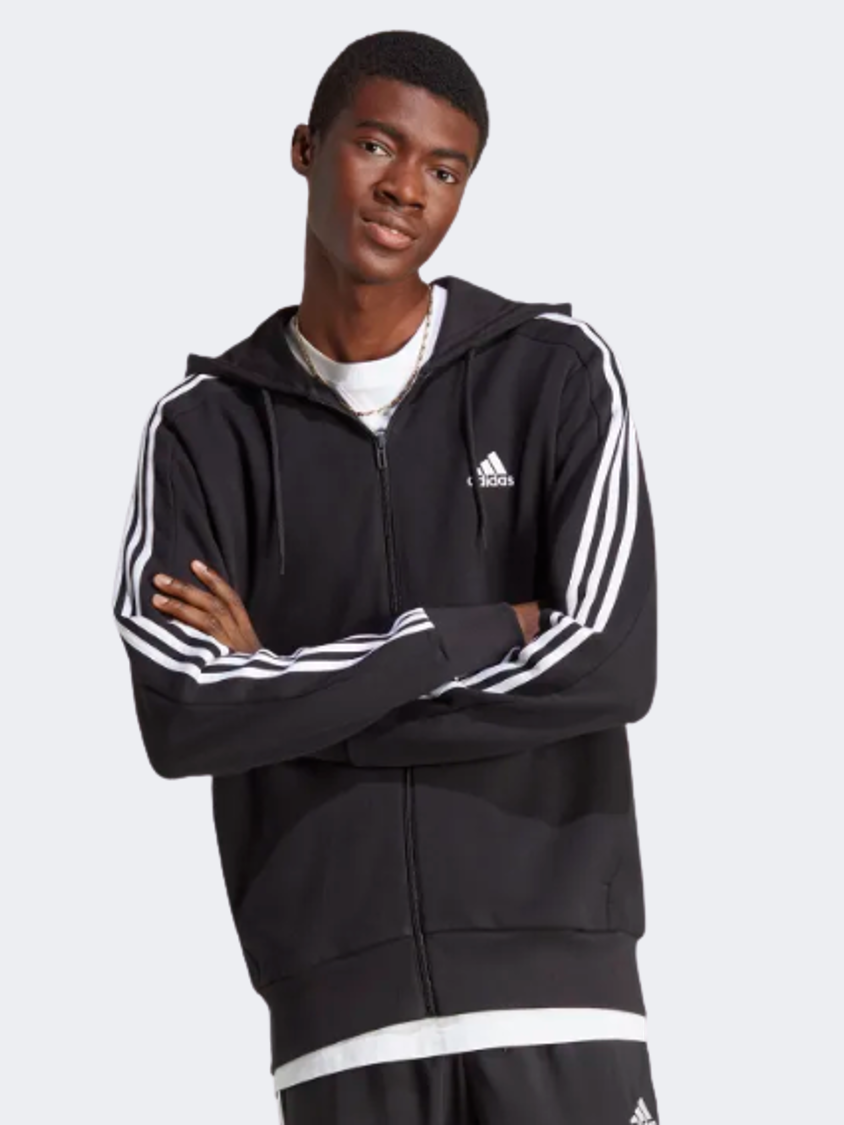 Adidas Essentials French Terry 3-Stripes Full-Zip Men Sportswear Hoody Black/White