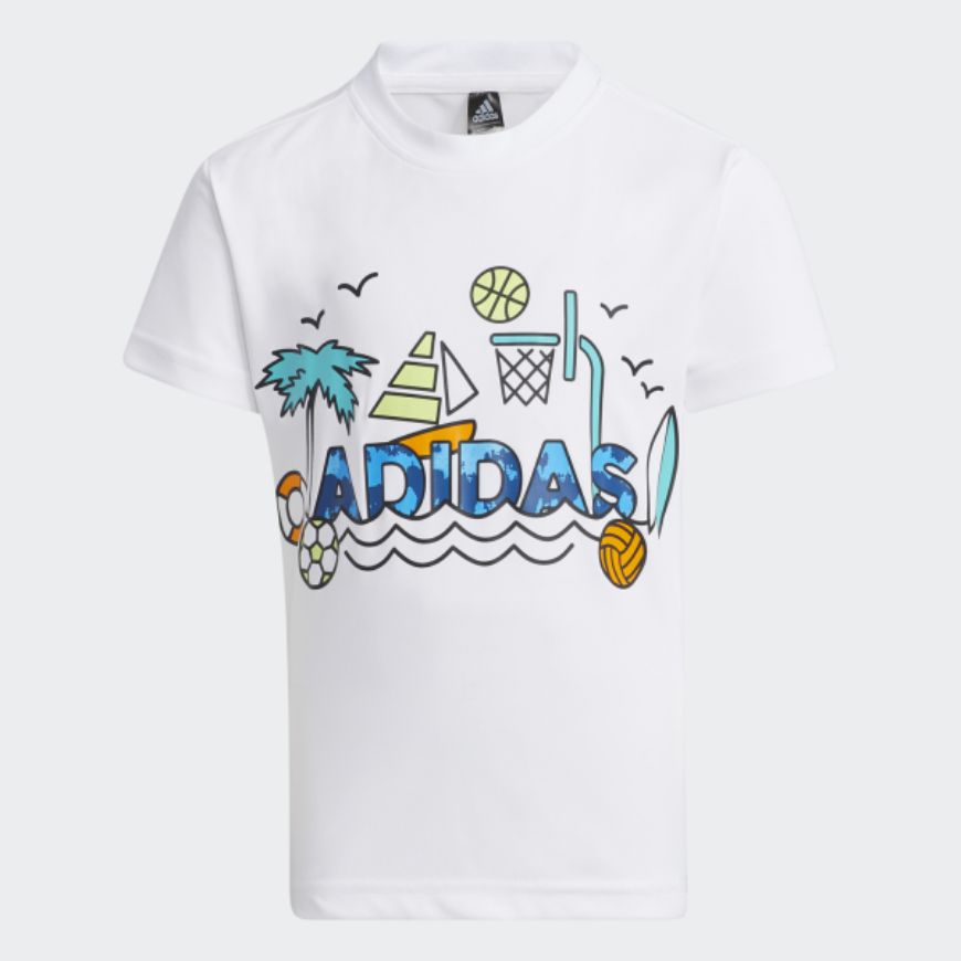 Adidas Cotton Graphic Little-Boys Training T-Shirt White