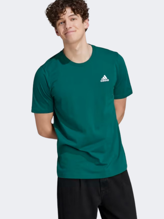 Adidas Essentials Embroidered Small Logo Men Sportswear T-Shirt Collegiate Green