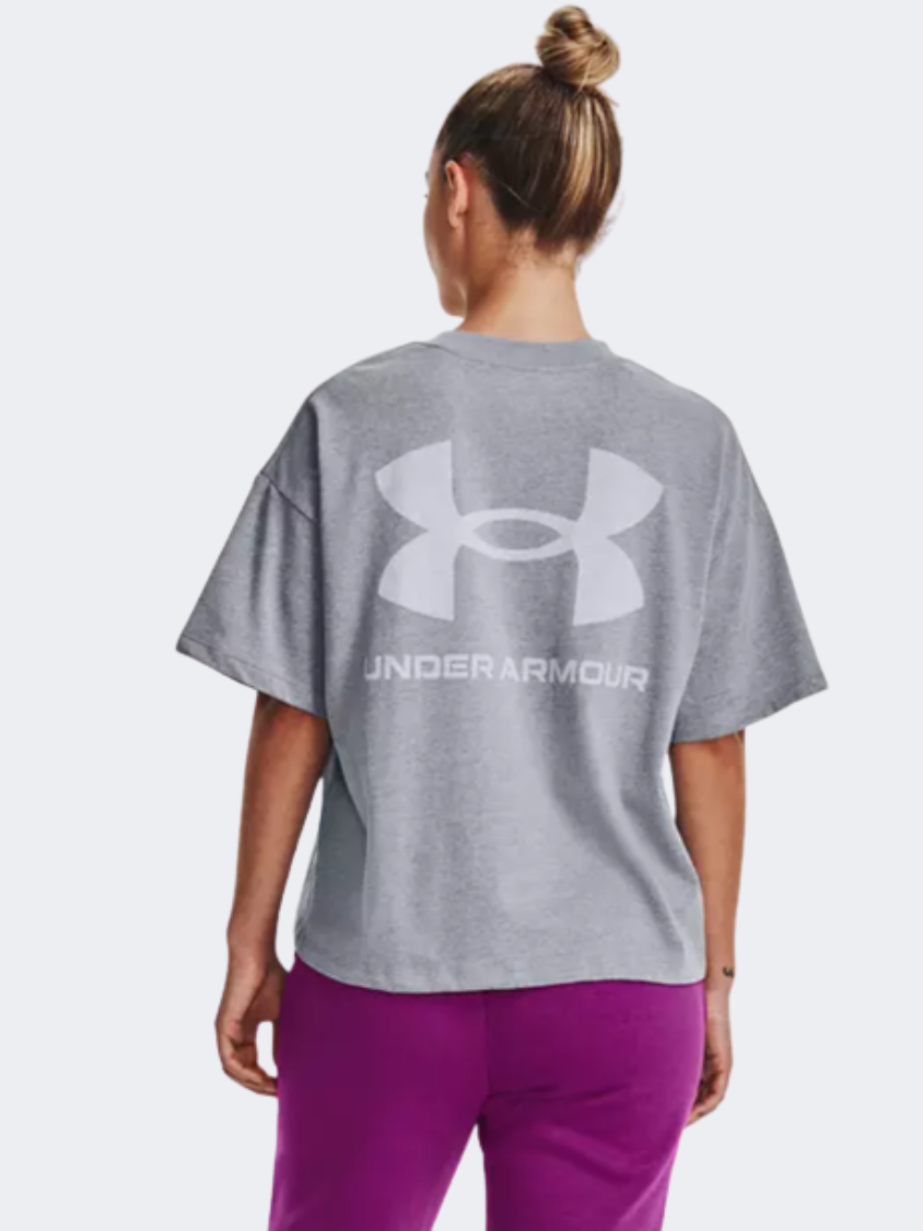 Under Armour Logo Lc Oversized Heavyweight Women Training TShirt Steel Light/Magenta