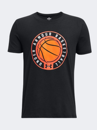 تيشيرت كرة سلة للأولاد Under Armour Bball Icon أسود/برتقالي