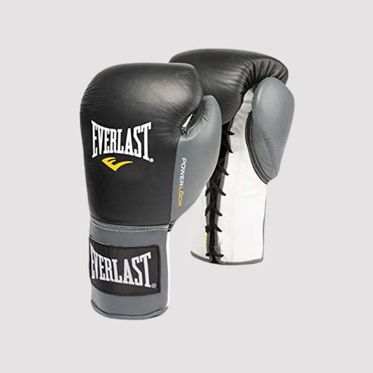 Everlast Powerlock Lace Up Boxing Gloves Black/Grey