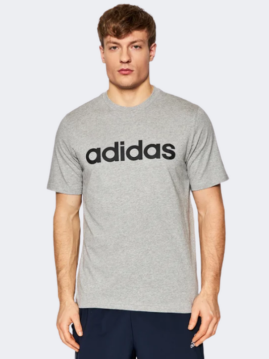 Adidas Essentials Embroidered Linear Logo Men Lifestyle T-Shirt Grey/Black