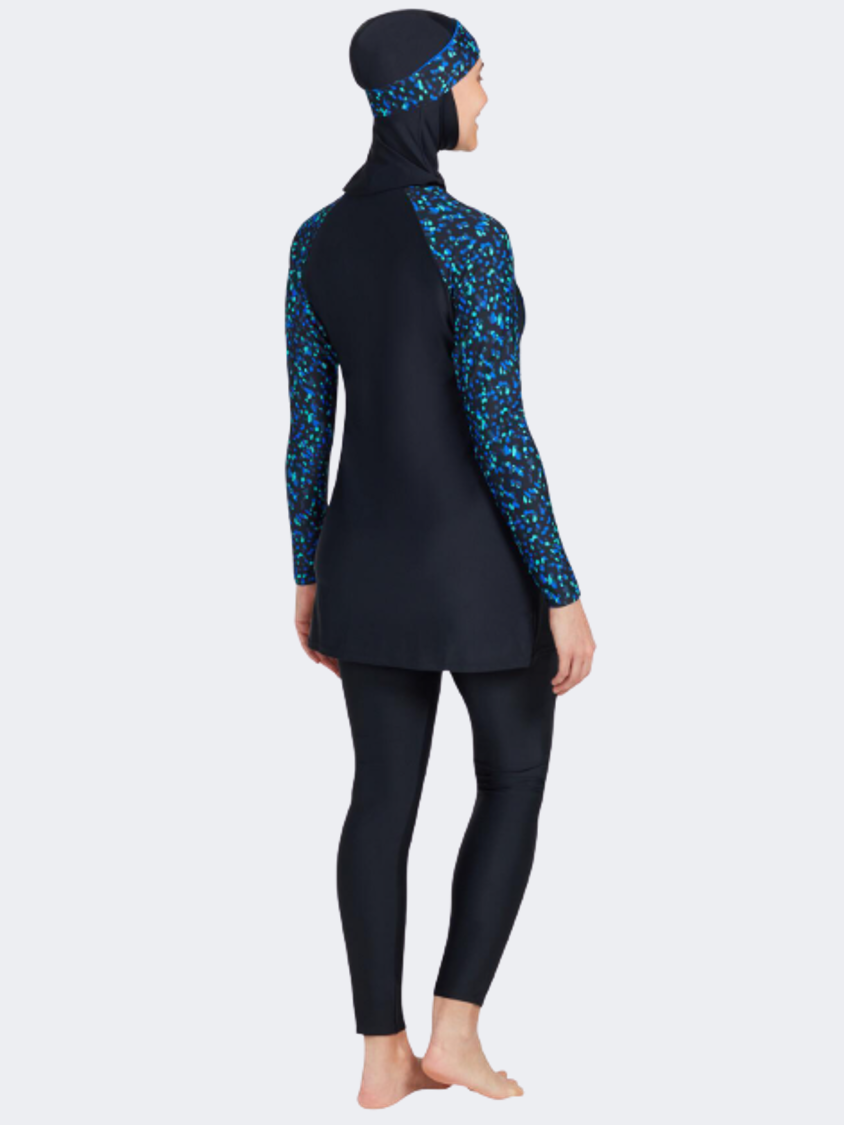 Zoggs Modesty Suit Side Print Women Swim Monokini Black/Blue