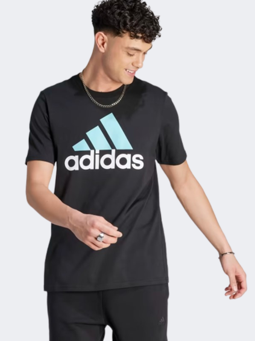 Adidas Essentials Men Sportswear T-Shirt Black/Light Aqua