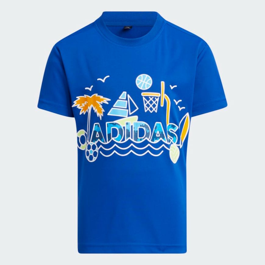Adidas Cotton Graphic Little-Boys Training T-Shirt Royal Blue