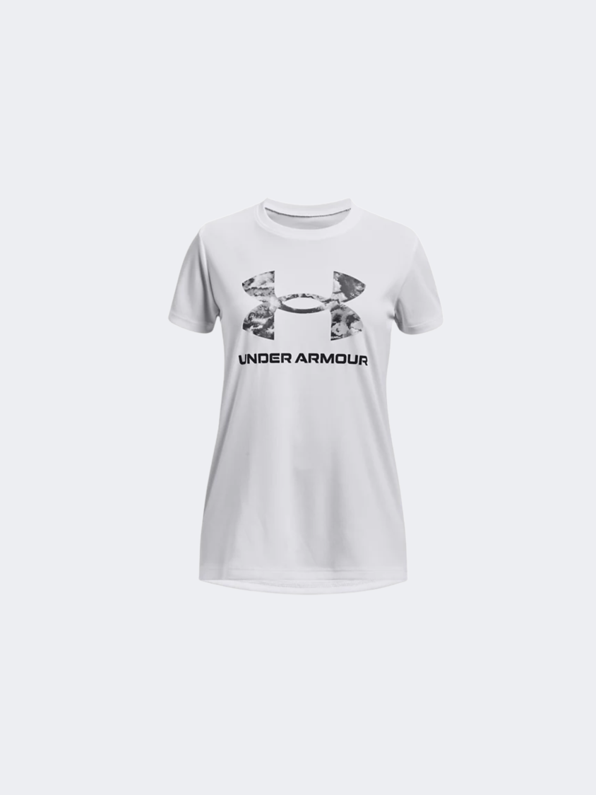 Under Armour Tech Print Girls Training T-Shirt White/Black