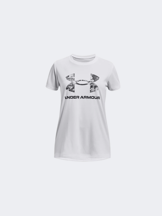 Under Armour Tech Print Girls Training T-Shirt White/Black