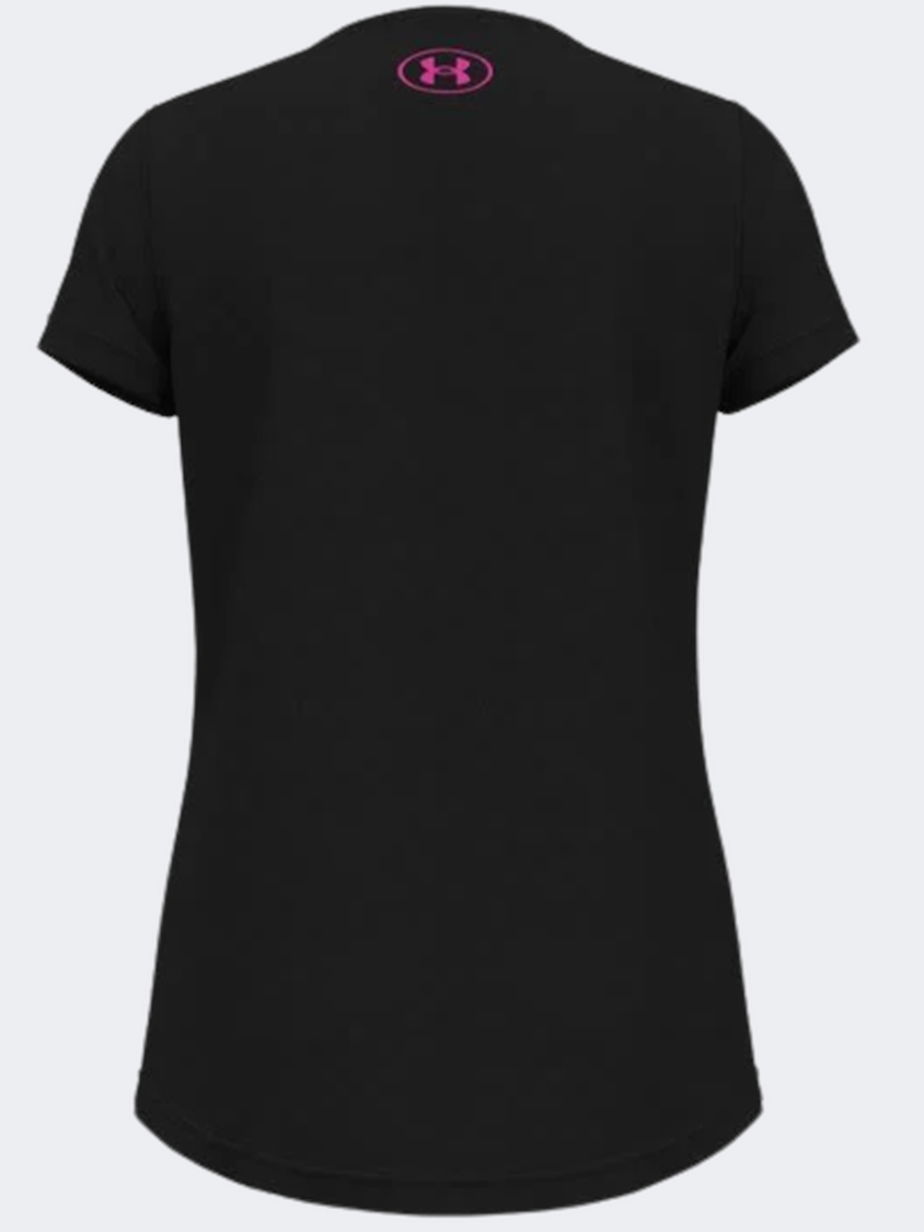 Under Armour Tech Print Girls Training T-Shirt Black/Rebel Pink