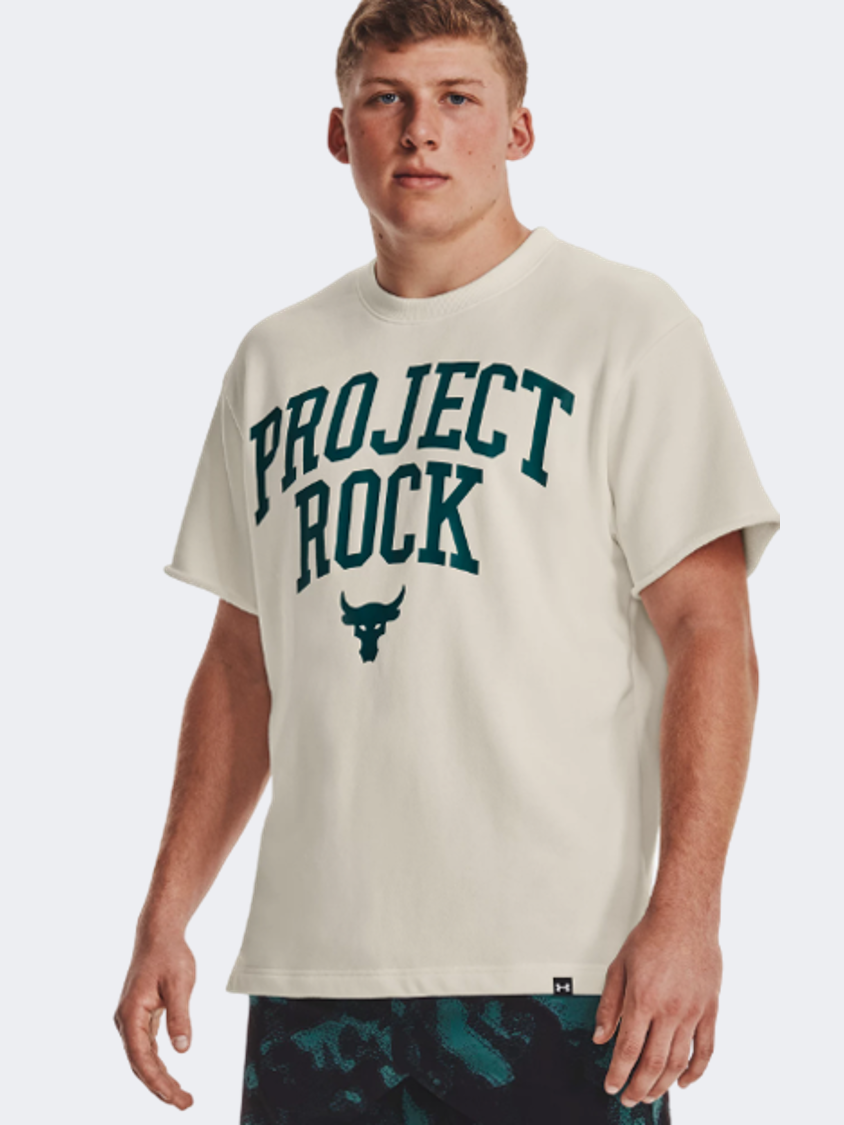 Under Armour Project Rock Heavyweight Terry Men Lifestyle Hoody Ivory/Teal