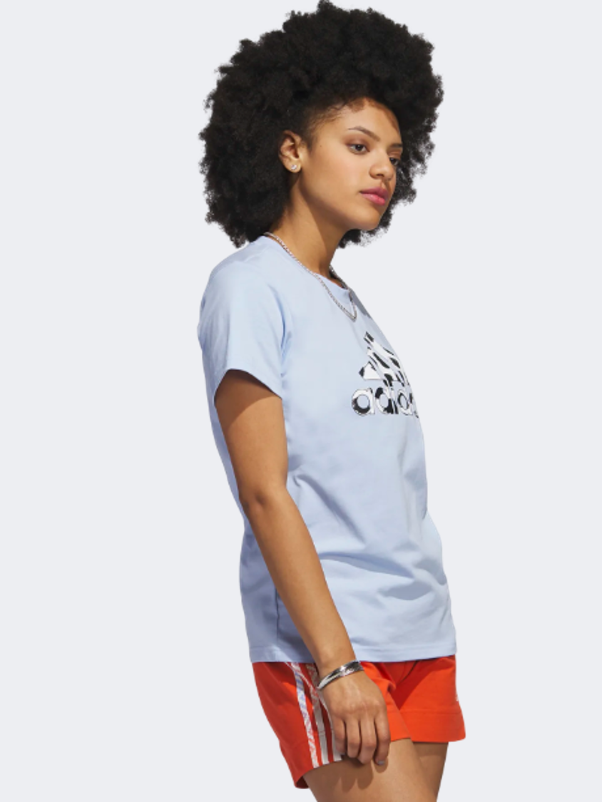 Adidas Animal Print Badge Women Sportswear T-Shirt Blue Dawn