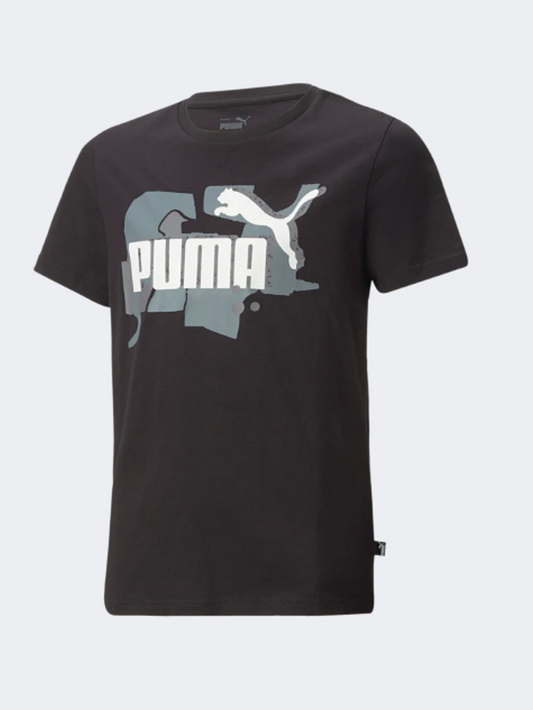 Puma Essentials+ Street Art Logo Boys Lifestyle T-Shirt Black