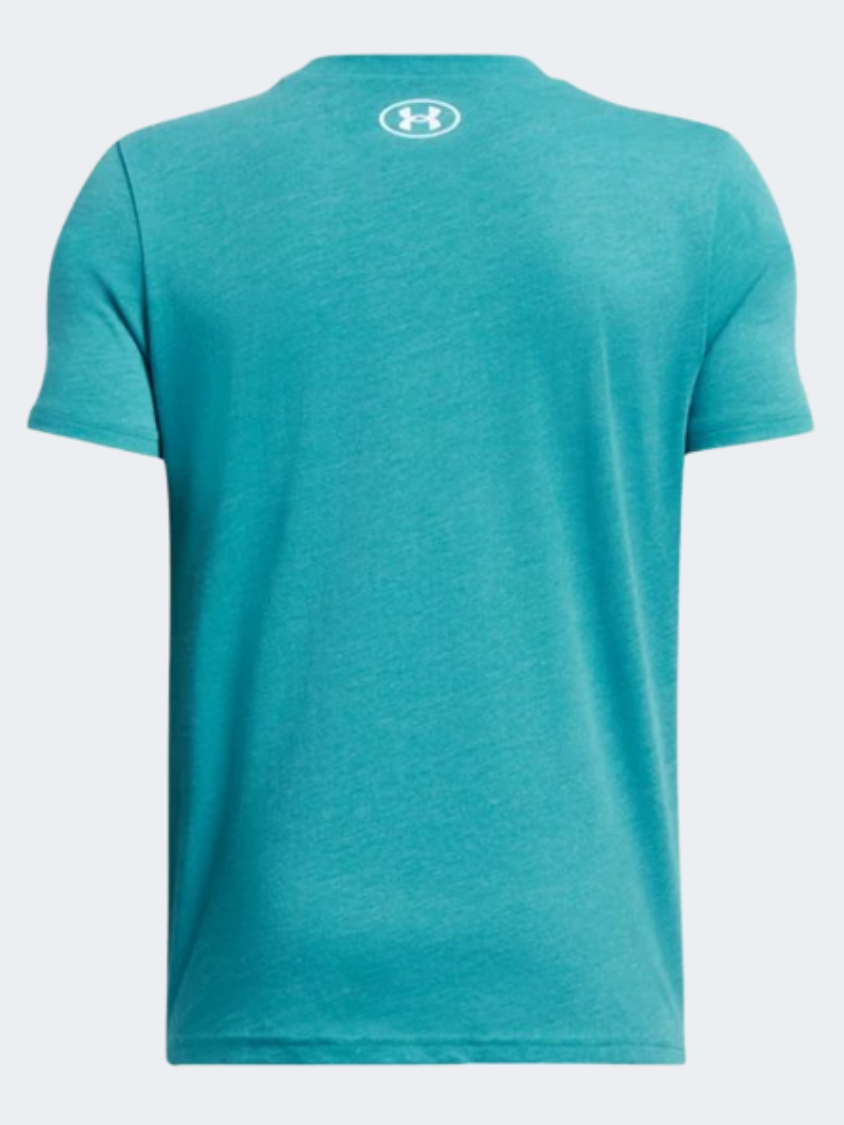 Under Armour Logo Wordmark Boys Training T-Shirt Circuit Teal/White