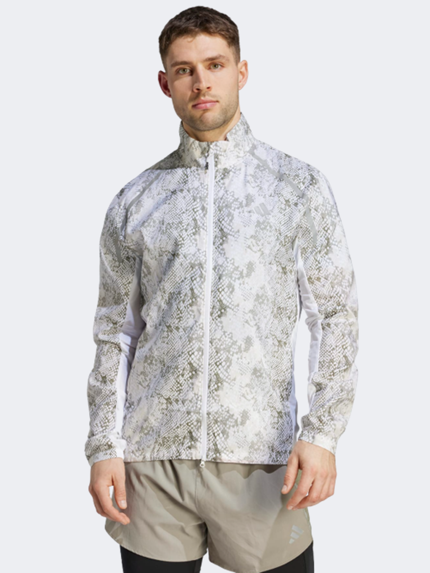 Adidas Allover Print Marathon Men Running Jacket White/Aluminium