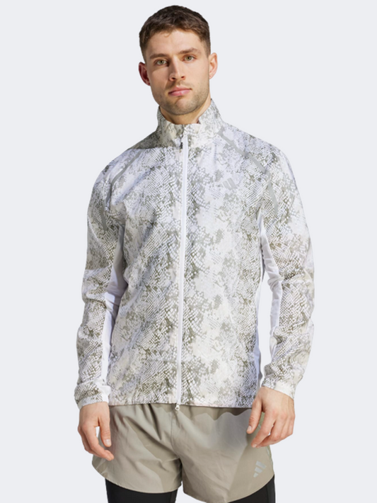 Adidas Allover Print Marathon Men Running Jacket White/Aluminium