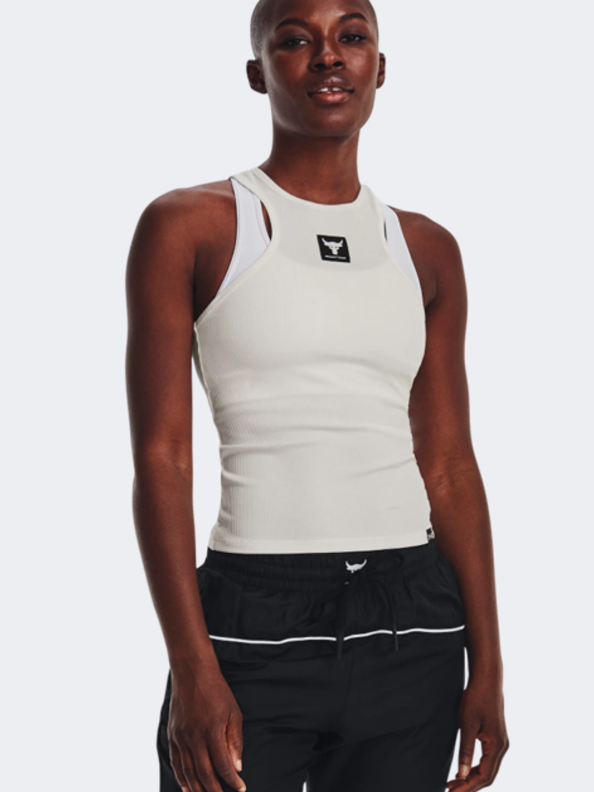 Under Armour Project Rock Rib Women Training Tank Ivory