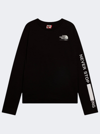 The North Face تين غرافيك أطفال أسلوب حياة كم طويل أسود