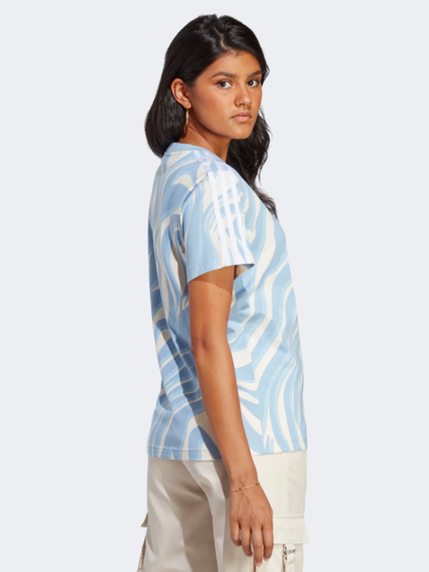 Adidas Abstract Allover Animal Print Women Original T-Shirt Blue/White