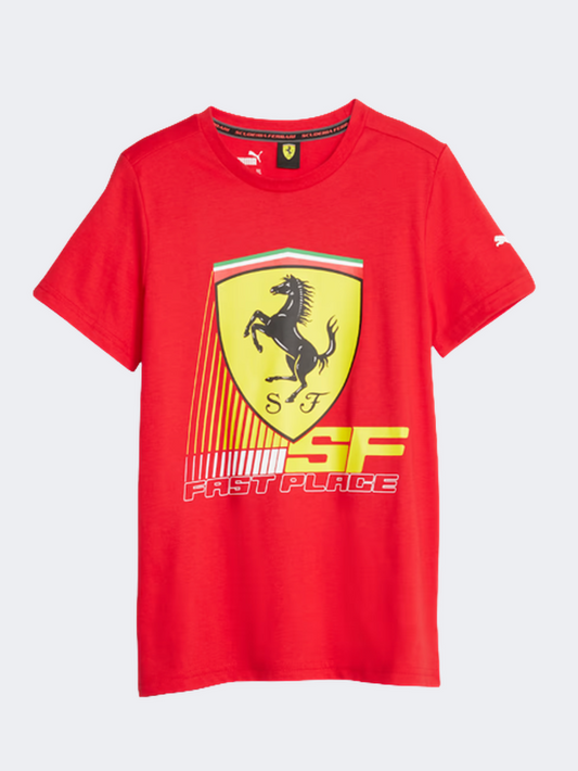 Puma Ferrari Race Tonal Big Shield Boys Lifestyle T-Shirt Rosso Corsa