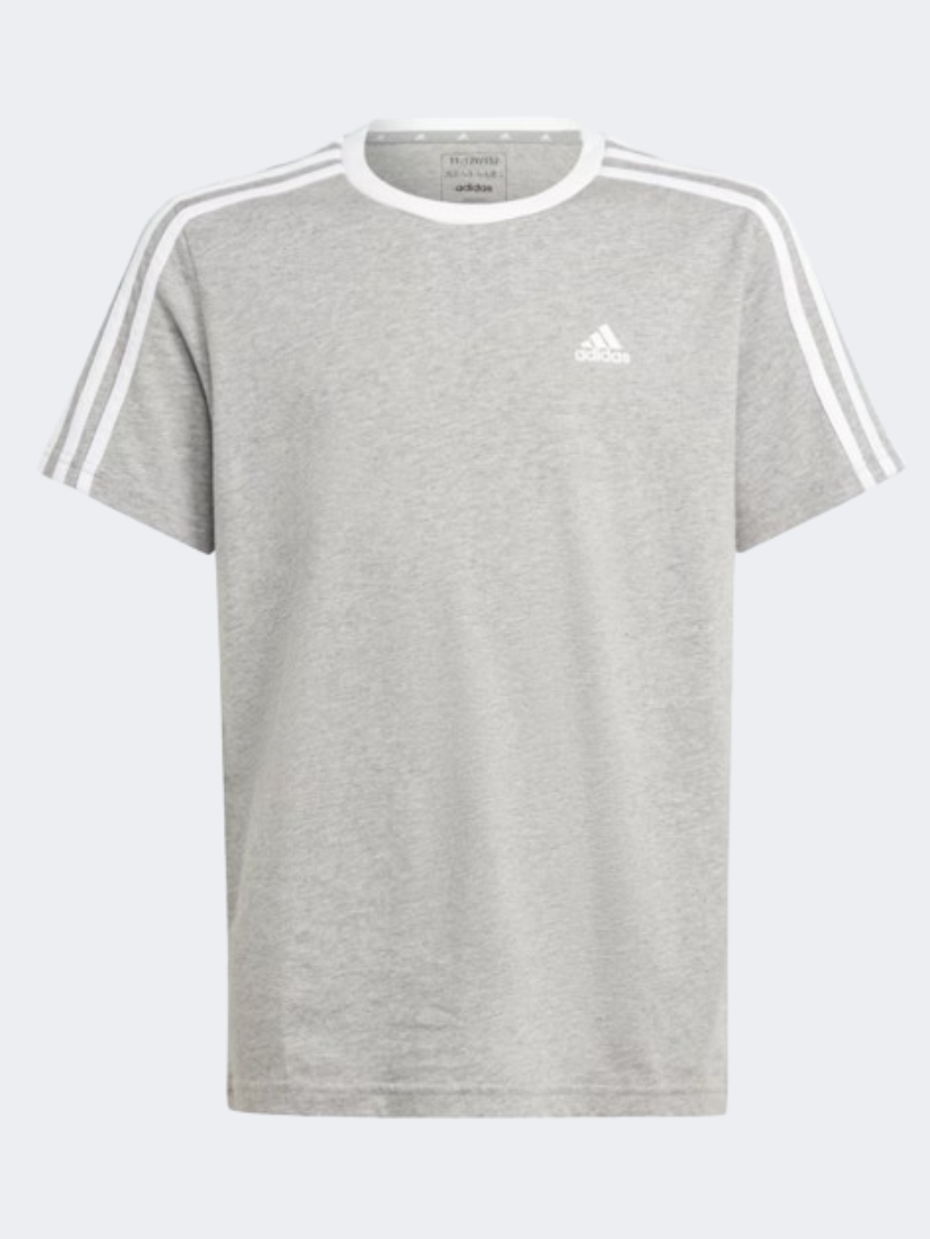 Adidas Essentials 3 Stripes Boyfriend Kids Girls Sportswear T-Shirt Grey/White