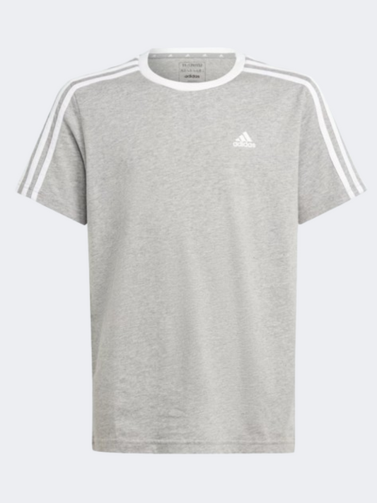Adidas Essentials 3 Stripes Boyfriend Kids Girls Sportswear T-Shirt Grey/White