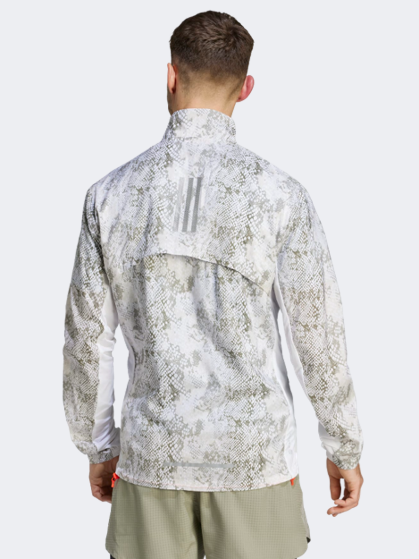 Adidas Allover Print Marathon Men Running Jacket White/Aluminium