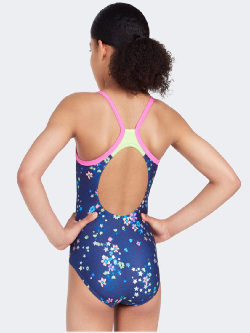 Zoggs Cosmic Flower Strikeback Girls Swim Monokini Navy/Multi
