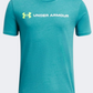 Under Armour Logo Wordmark Boys Training T-Shirt Circuit Teal/White