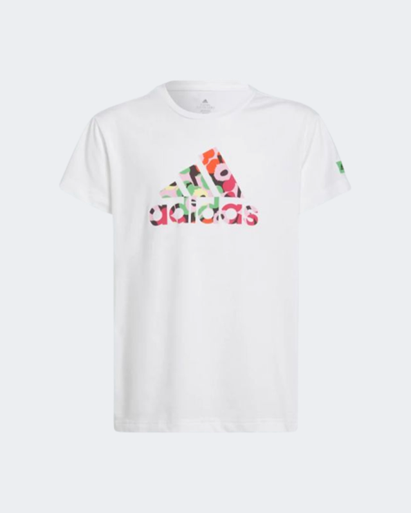 Adidas X Marimekko Aeroready Training Floral-Print Girls Training T-Shirt White