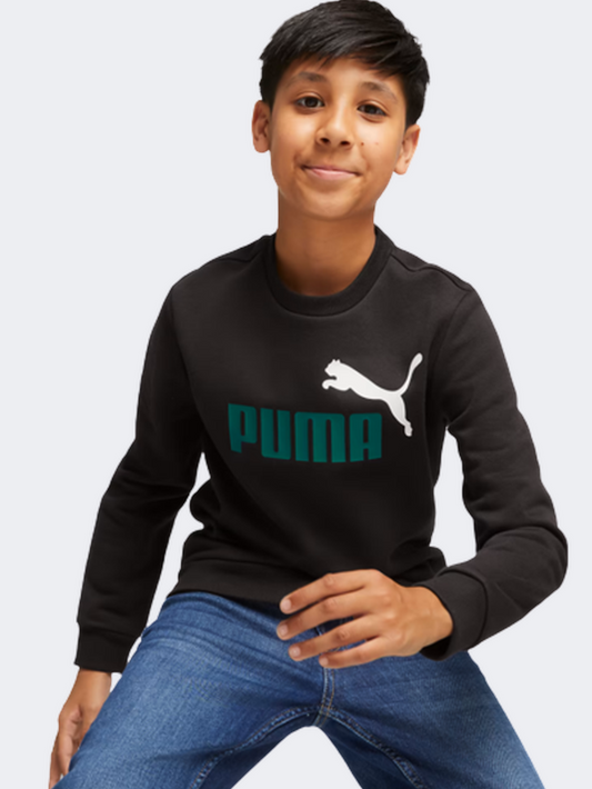 Puma Essentials+ 2 Logo Boys Lifestyle Sweatshirt Black/Malachite