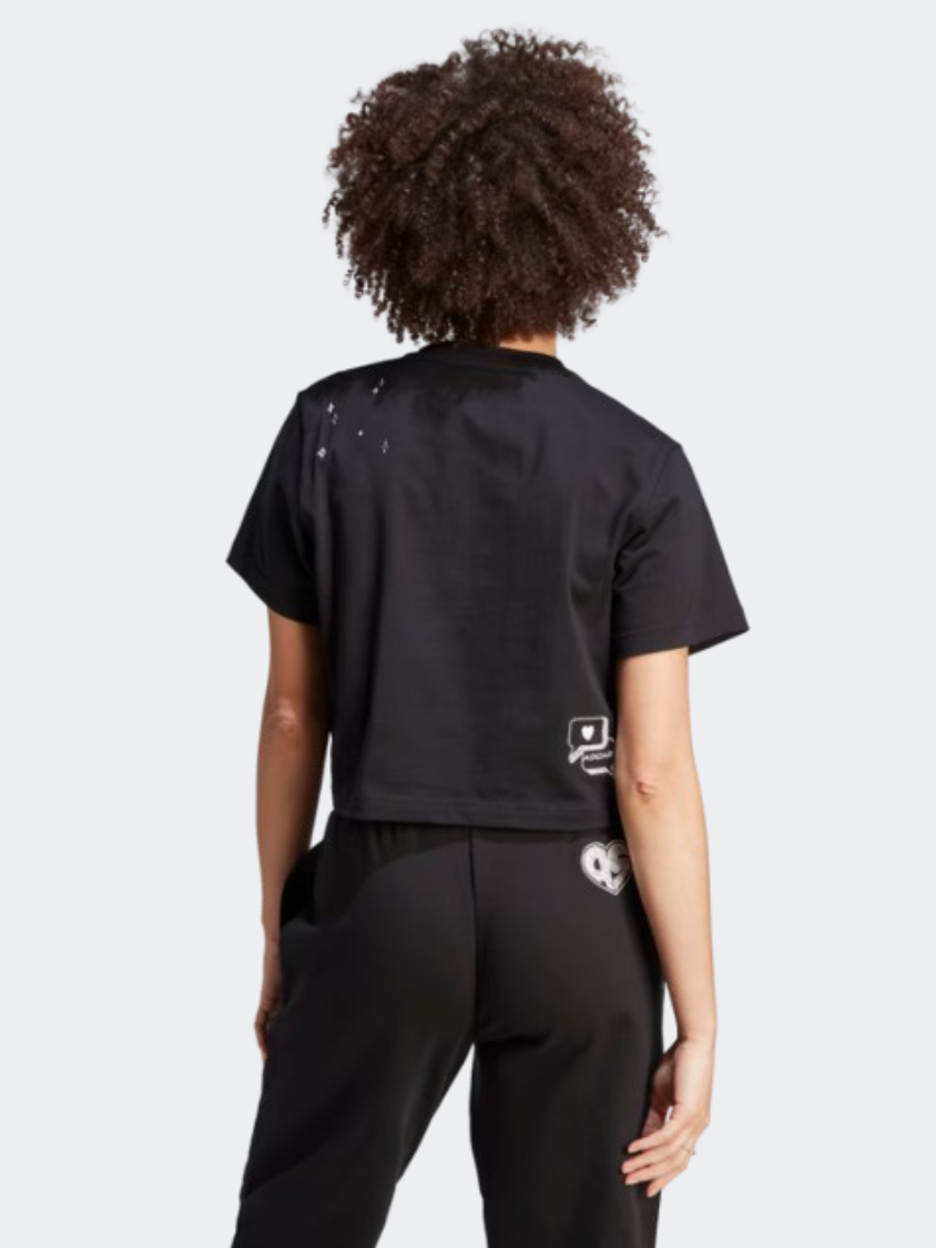 Adidas Scribble Embroidery Women Sportswear T-Shirt Black/White