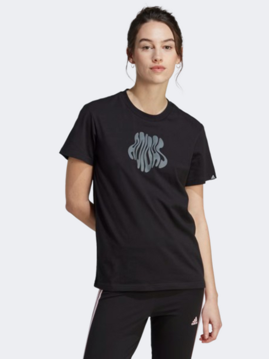 Adidas Floral Graphic Women Sportswear T-Shirt Black